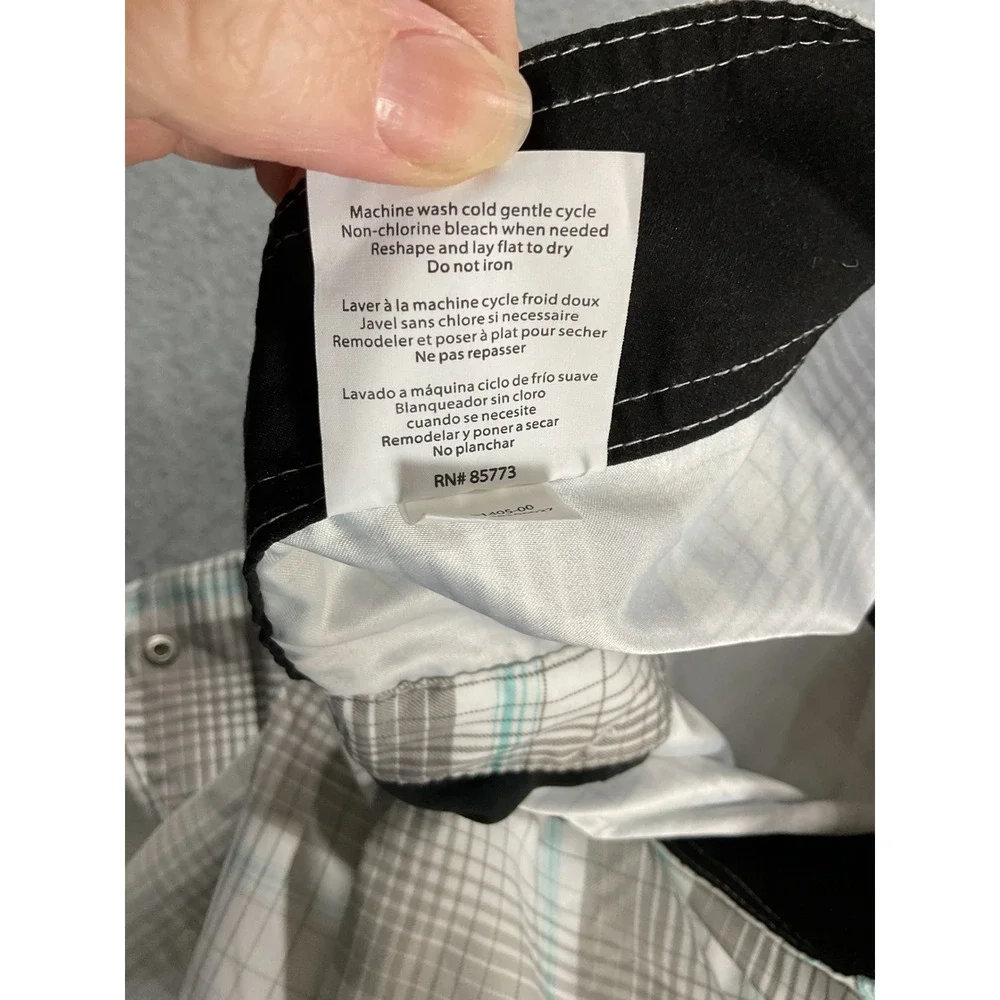 ONeill Mens Plaid Board Shorts Grey White Aqua Blue Cargo Pocket Size 34 2142